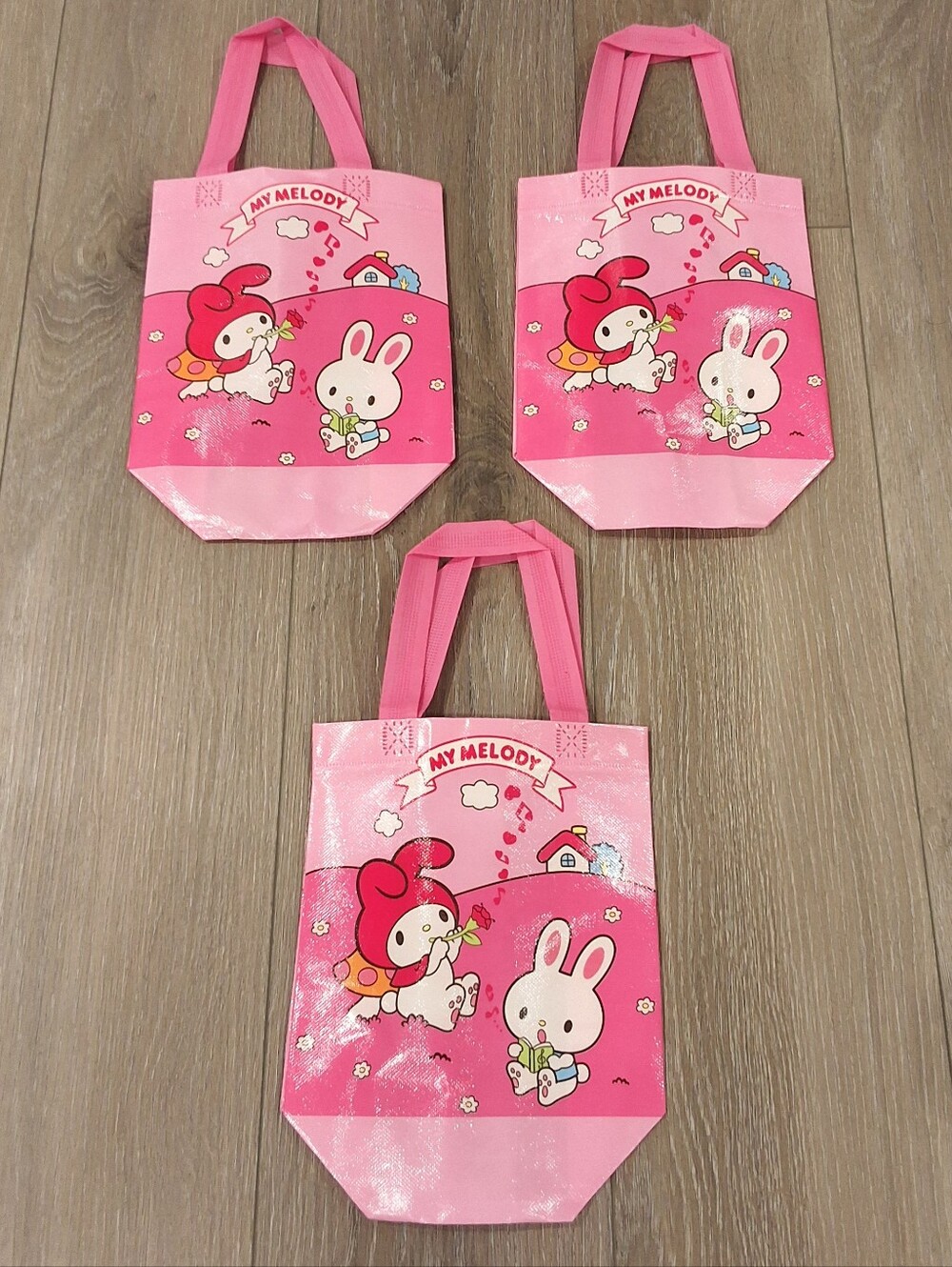 Set Of 3 My Melody Sanrio Character Pink Double Sided Reusable Mini Tote Bags